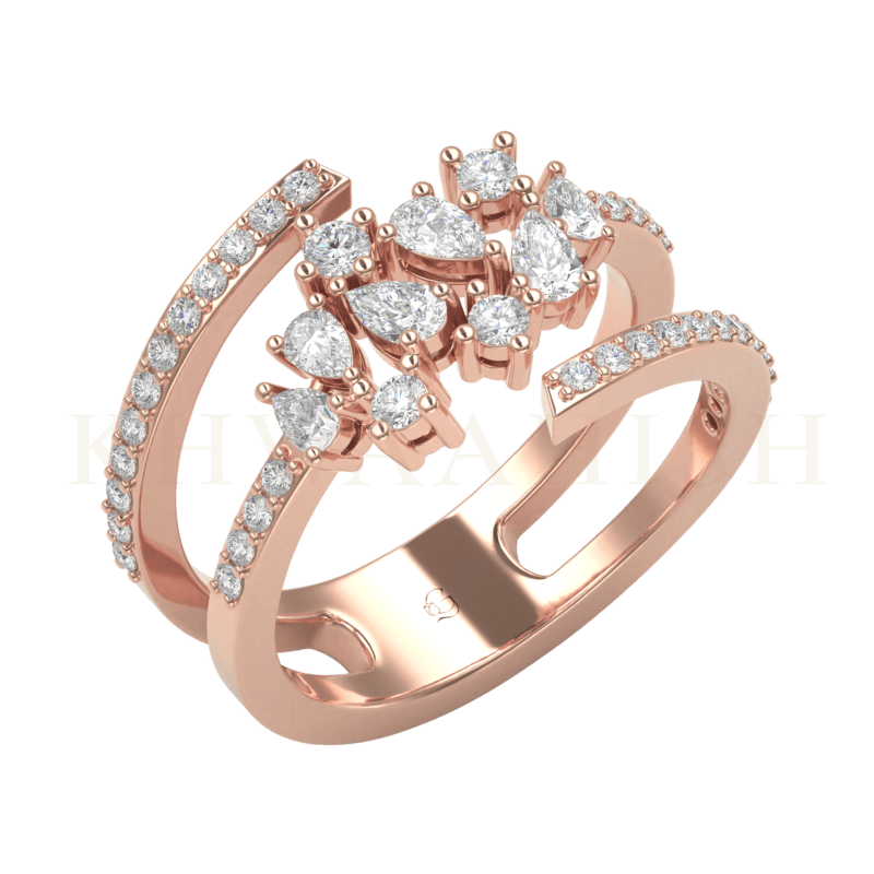 Slanting view of Majestic Diamond Band Ring  in rose gold.