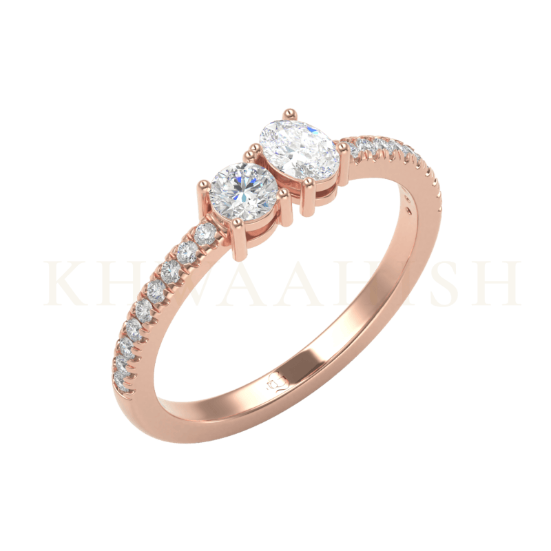 Slanting view of Swanky Sparkles Diamond Band Ring  in rose gold.