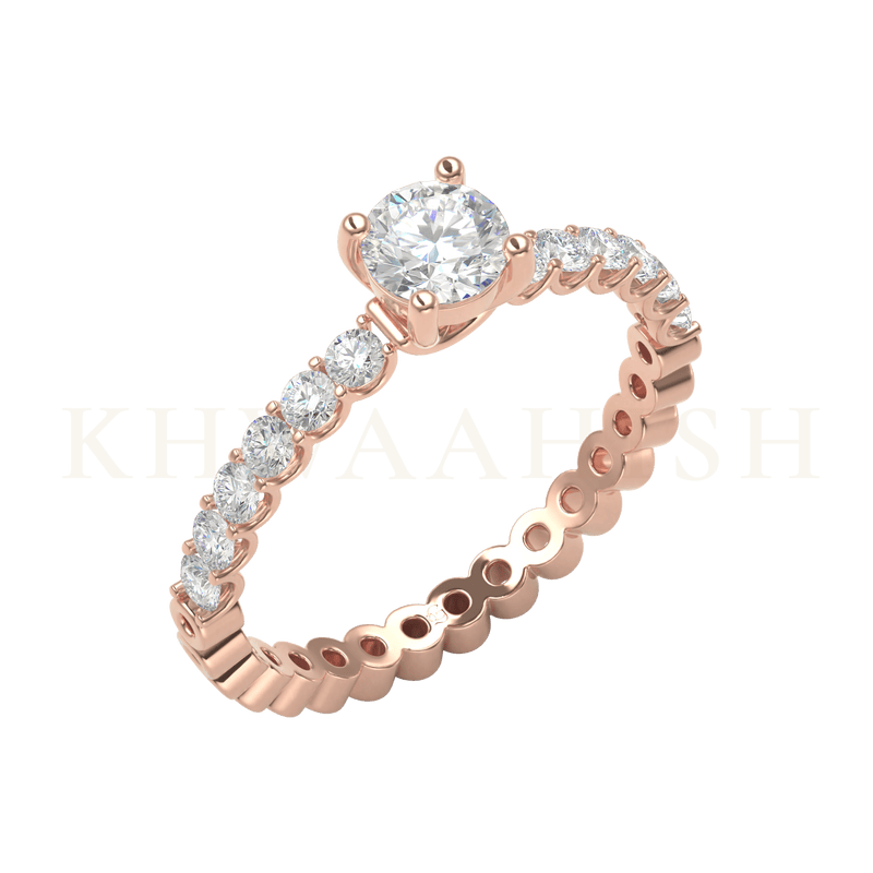 Slanting view of 0.40 ct Ethereal Beauty Round Solitaire Diamond Ring in rose gold.
