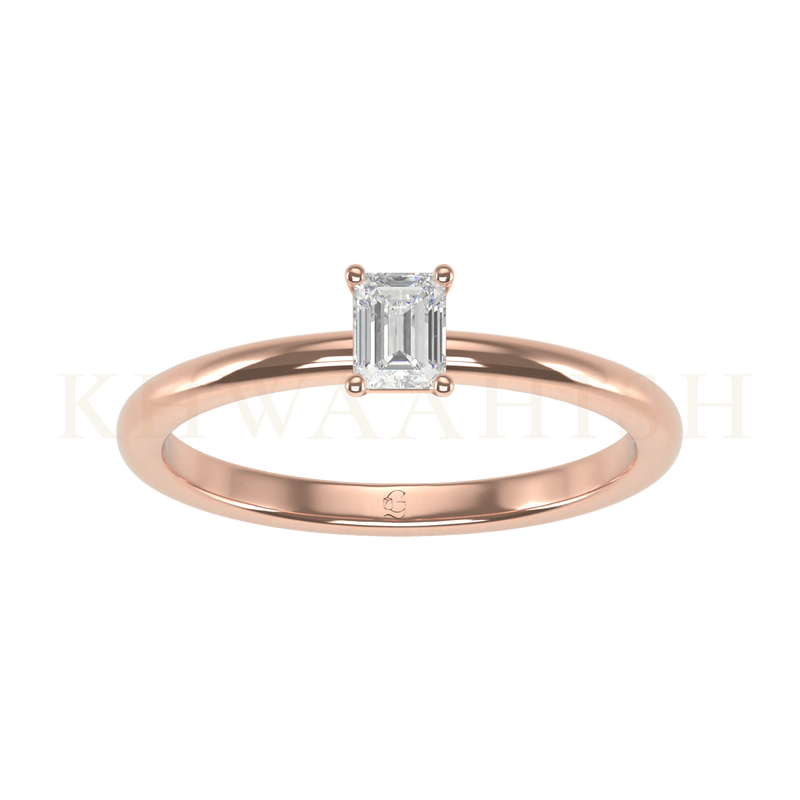 Top view of 0.25 ct Gracefully Elegant Emerald Cut Solitaire Diamond Ring in rose gold.