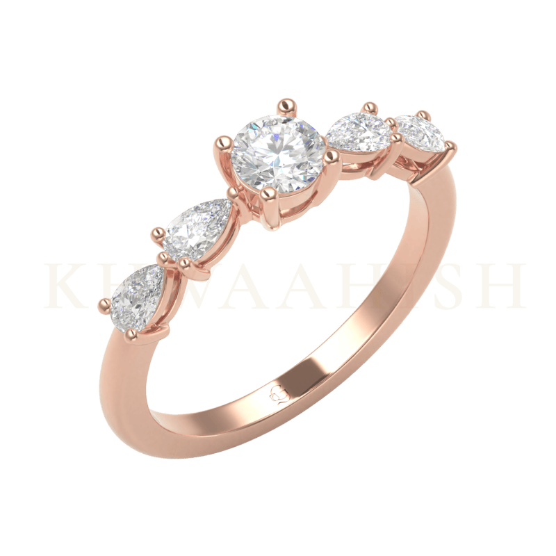 Slanting view of 0.30 ct Stars of Heaven Round Solitaire Diamond Ring  in rose gold.