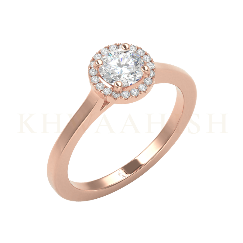 Slanting view of 0.50 ct Matchless Magnificence Round Solitaire Diamond Ring  in rose gold.