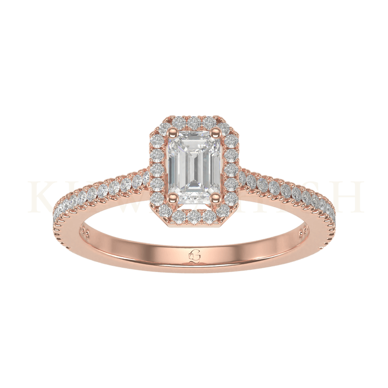 Top view of 0.50 ct Luxuriant Lustre Emerald Cut Solitaire Diamond Ring  in rose gold.