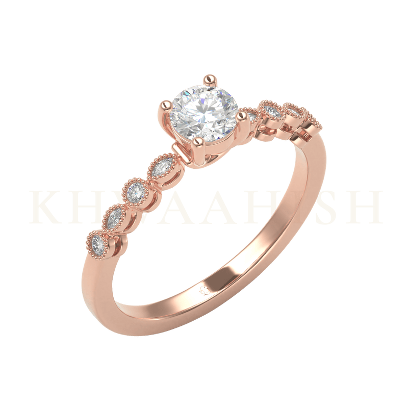 Slanting view of 0.40 ct Constella Round Solitaire Diamond Ring  in rose gold.