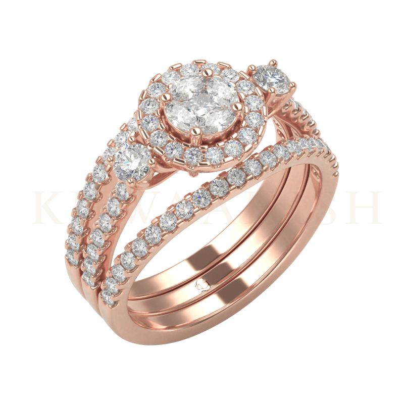 Slanting top view of Glam & Glitter Diamond Jacket Ring in rose gold.