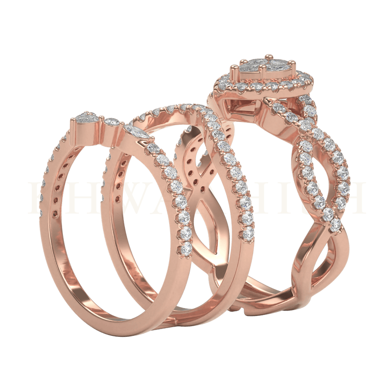 Slanting side view Dazzling Appeal Diamond Jacket Ring in rose gold.