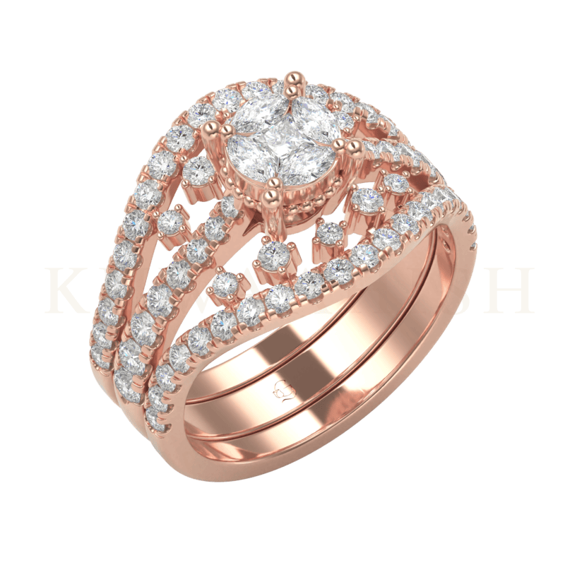 Slanting top view of Ethereal Elegance Diamond Jacket Ring in rose gold.