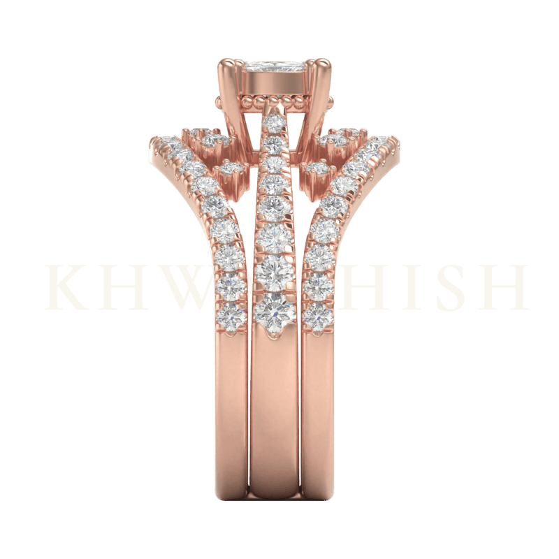 Slanting side view Ethereal Elegance Diamond Jacket Ring in rose gold.