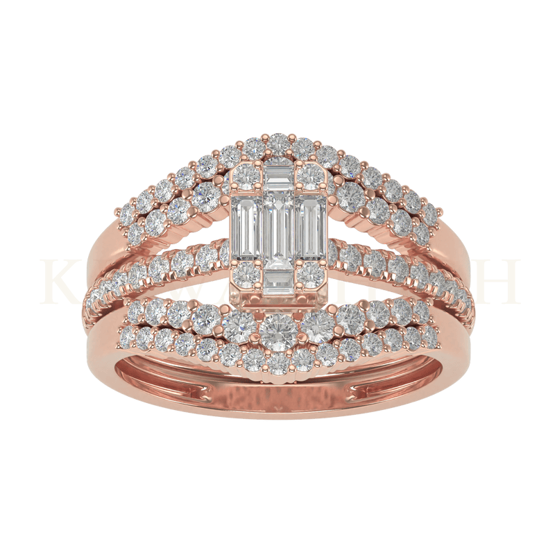 Top view of Blazing Bright Diamond Jacket Ring in rose gold.