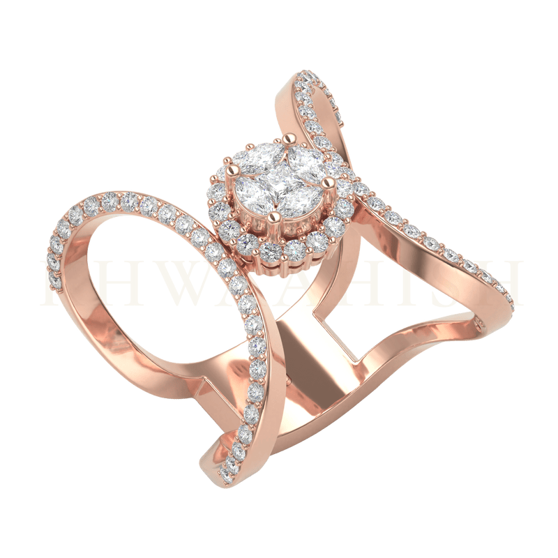 Slanting view of Royal Grace Solitaire Look Diamond Ring in rose gold.