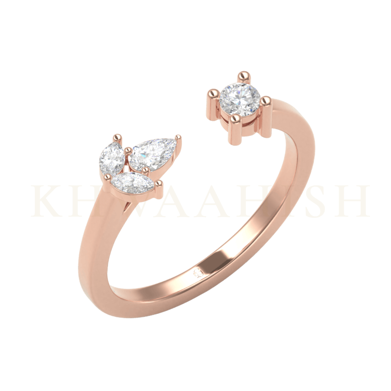 Slanting view of Tantalizing Blossoms Diamond Cuff Ring in rose gold.
