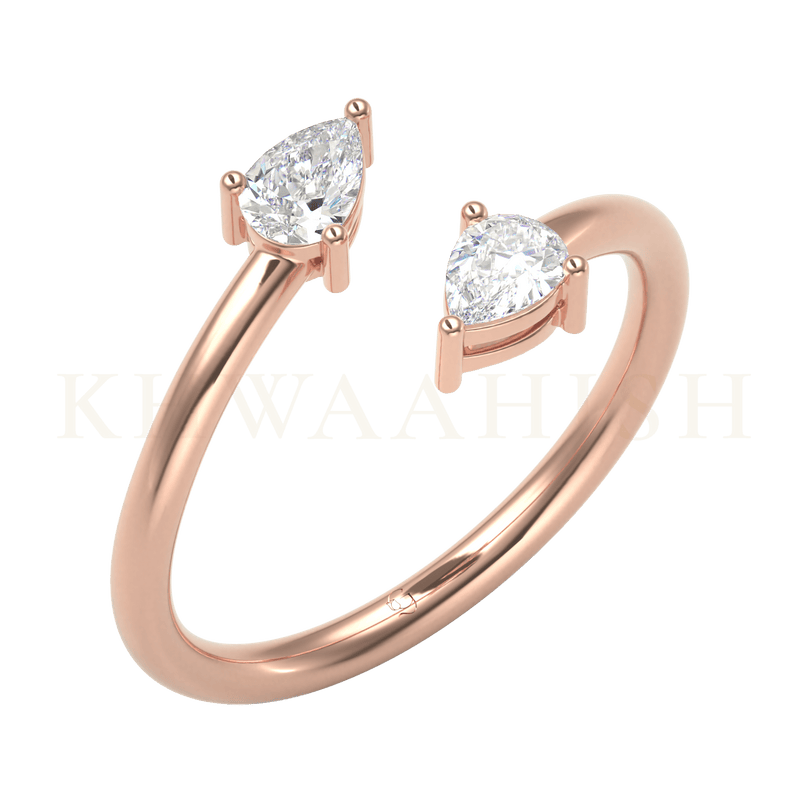 Slanting view of Dazzling Pears Diamond Cuff Ring  in rose gold.