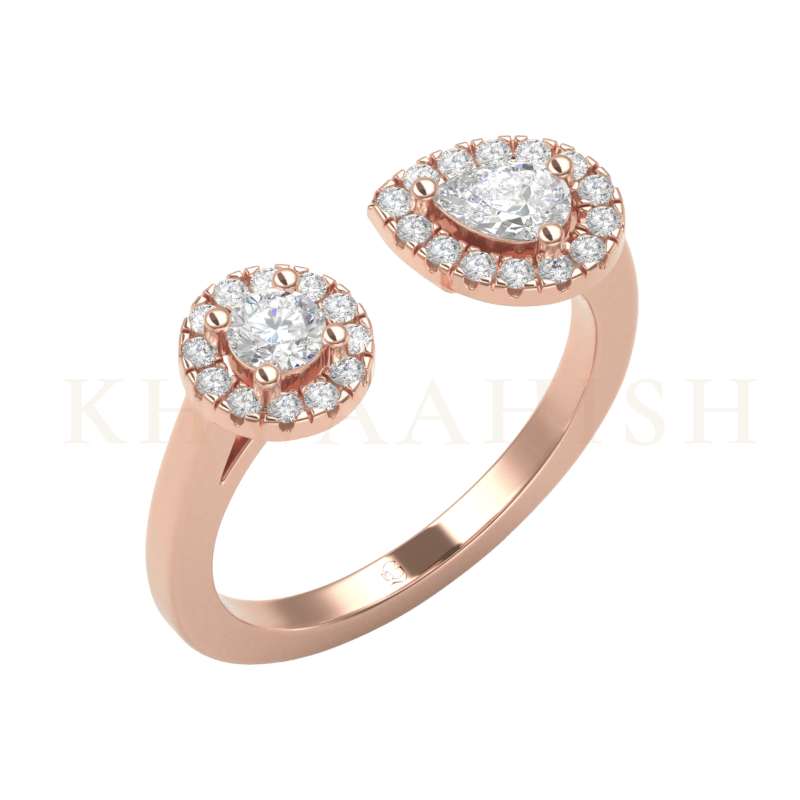 Slanting view of Luring Looks Diamond Cuff Ring  in rose gold.