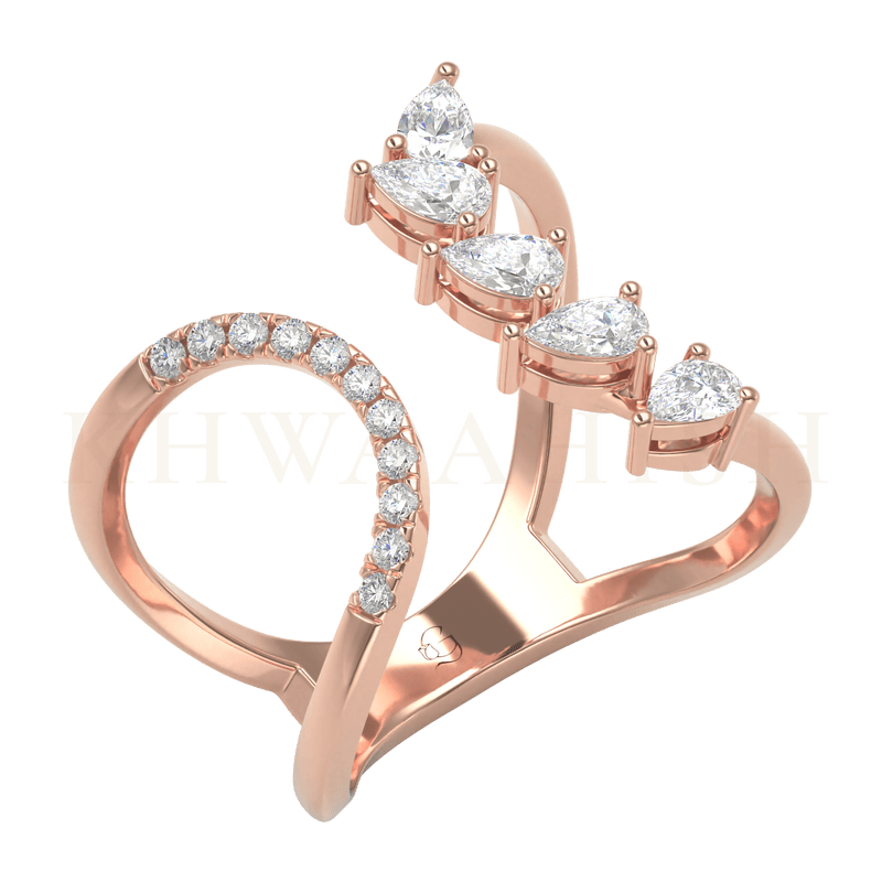 Slanting view of Twines of Blossom Diamond Cuff Ring  in rose gold.