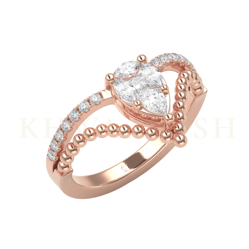Slanting view of Dazzling Dreams Diamond Vanki Ring in rose gold.