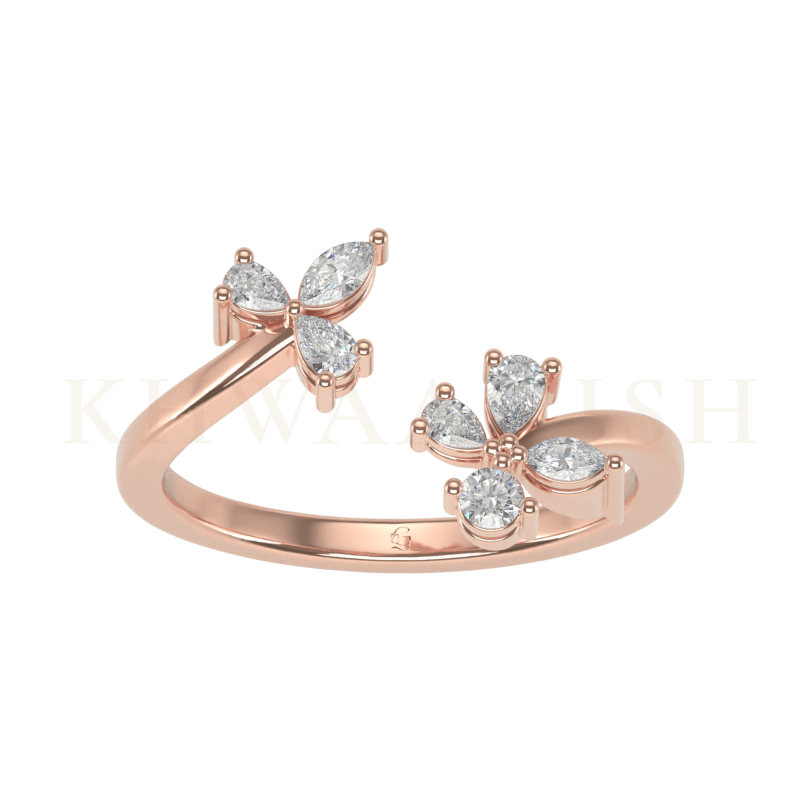 Top view of Fetching Floral Diamond Cuff Ring in rose gold.
