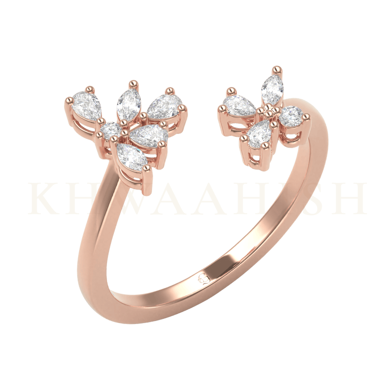 Slanting view of Glorious Forest Vine Diamond Cuff Ring in rose gold.