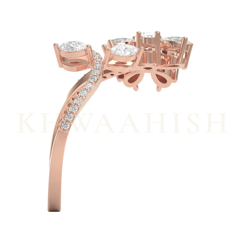 Side view of Benevolent Blossom Diamond Cuff Ring in rose gold.