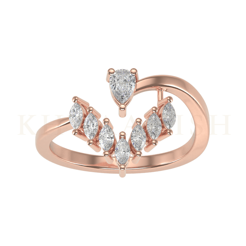 Top view of Beautiful Symphony Diamond Cuff Ring in rose gold.