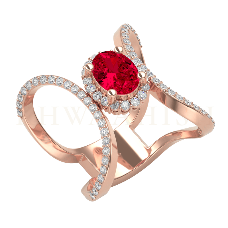 Slanting view of Classic Stunner Diamond Ring in rose gold.