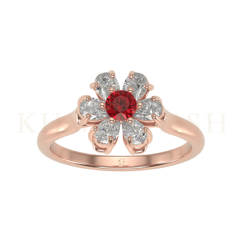 Top view of Floral Fantasy Gemstone Diamond Ring in rose gold.