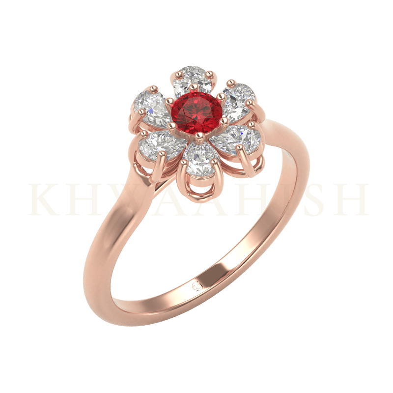 Slanting view of Floral Fantasy Gemstone Diamond Ring in rose gold.