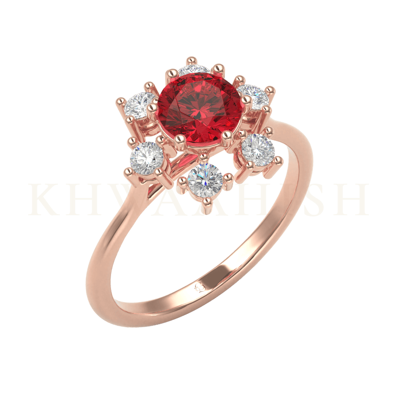 Slanting view of Precious Petals Gemstone Diamond Ring in rose gold.