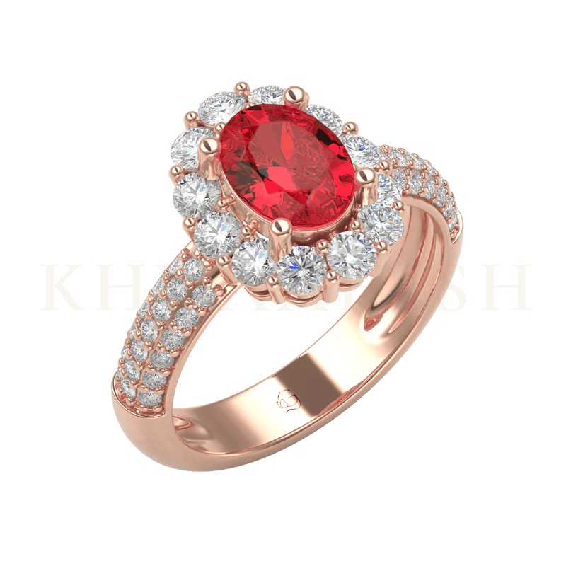 Slanting view of Mysterious Glow Gemstone Diamond Ring in rose gold.