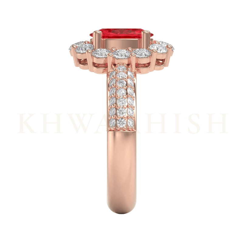 Side view of Mysterious Glow Gemstone Diamond Ring in rose gold.