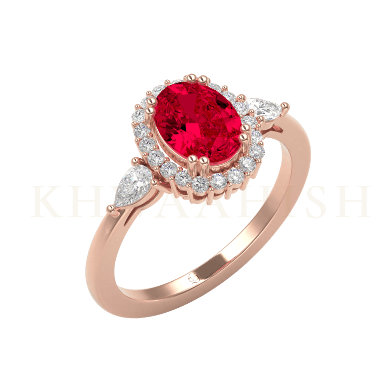 Slanting view of Stunning Splendour Gemstone Diamond Ring in rose gold.