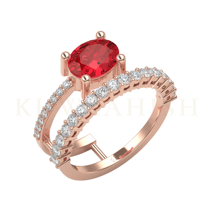 Slanting view of Charming & Chic Gemstone Diamond Ring in rose gold.
