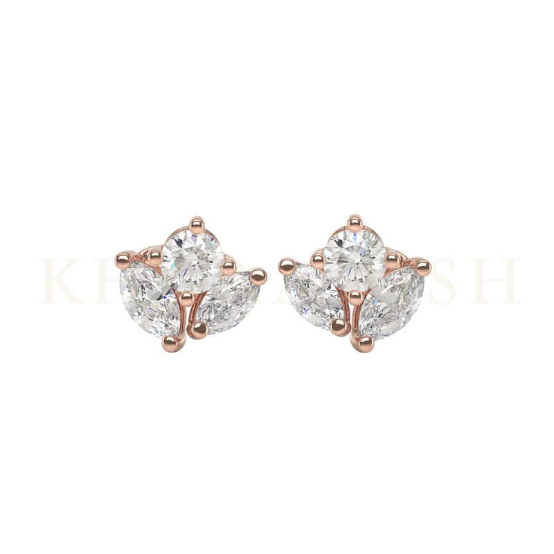Front view of Desireful Radiance Diamond Stud Earrings in rose gold.
