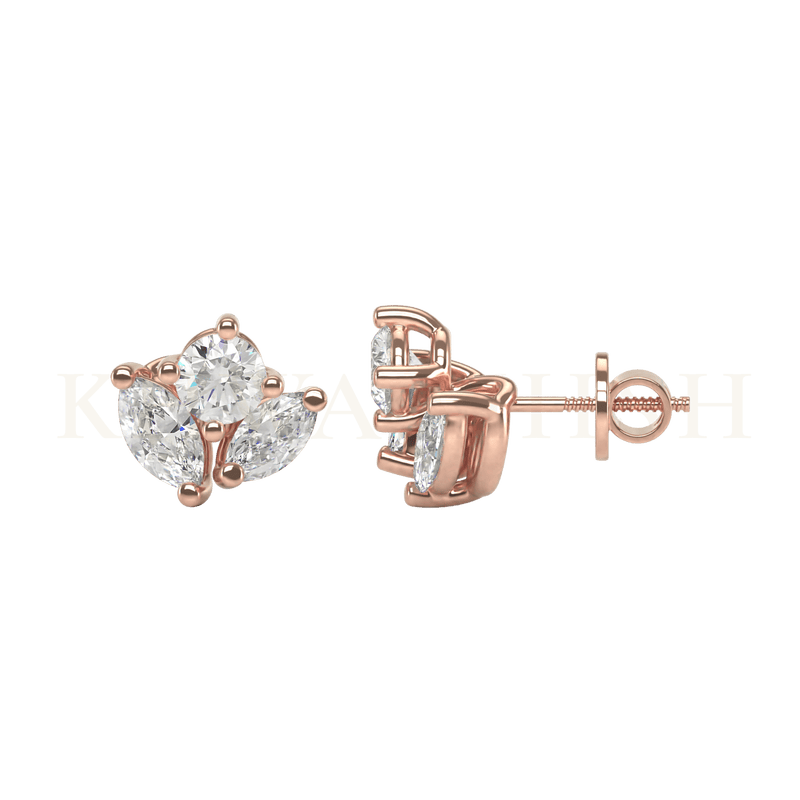 Front view and side view of Desireful Radiance Diamond Stud Earrings in rose gold.