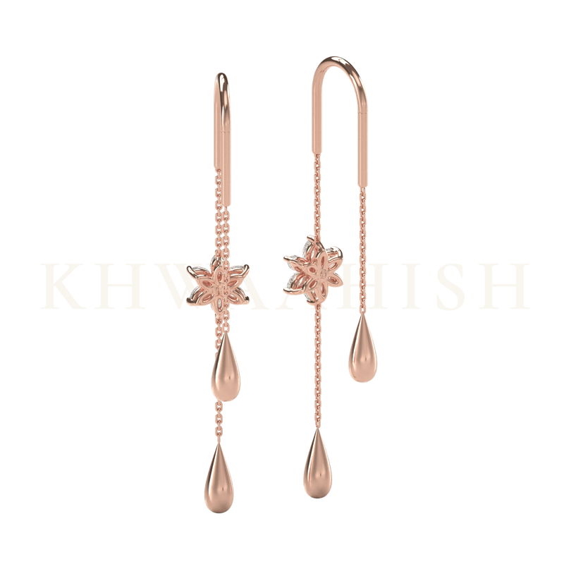 Back view of Charming Allure Diamond Sui Dhaga Earrings in rose gold.