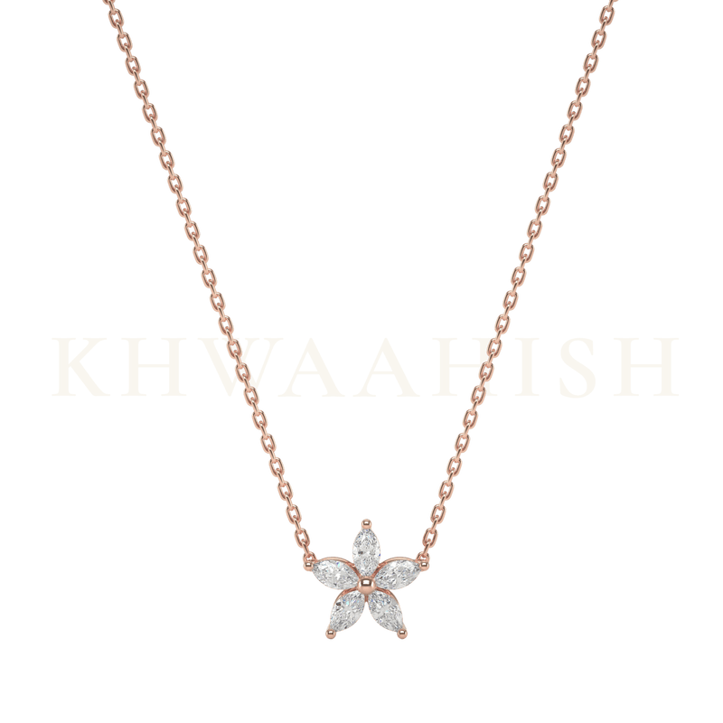 Front view of Fascinating Flora Single Line Diamond Necklace in rose gold.