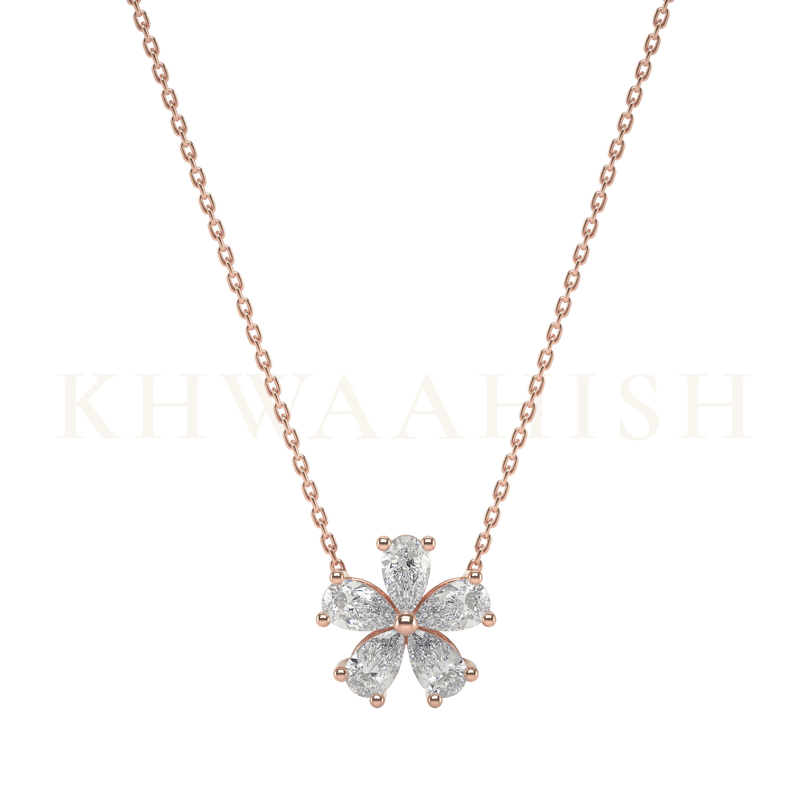 Front view of Dreamy Floral Single Line Diamond Necklace in rose gold.
