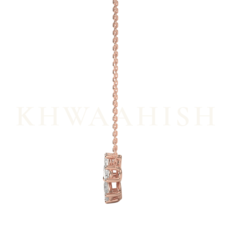 Side view of Dreamy Floral Single Line Diamond Necklace in rose gold.