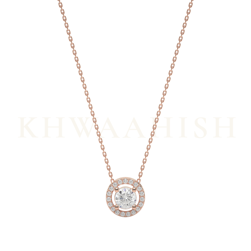 Front view of Perfect Promise Single Line Diamond Necklace in rose gold.