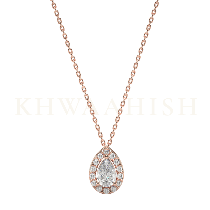 Front view of 0.15 ct Passionate Pear Solitaire Diamond Necklace in rose gold.