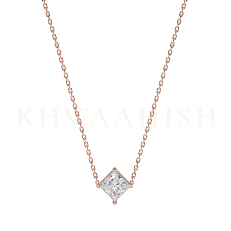 Front view of 0.40 ct Iconic Charm Solitaire Diamond Necklace in rose gold.