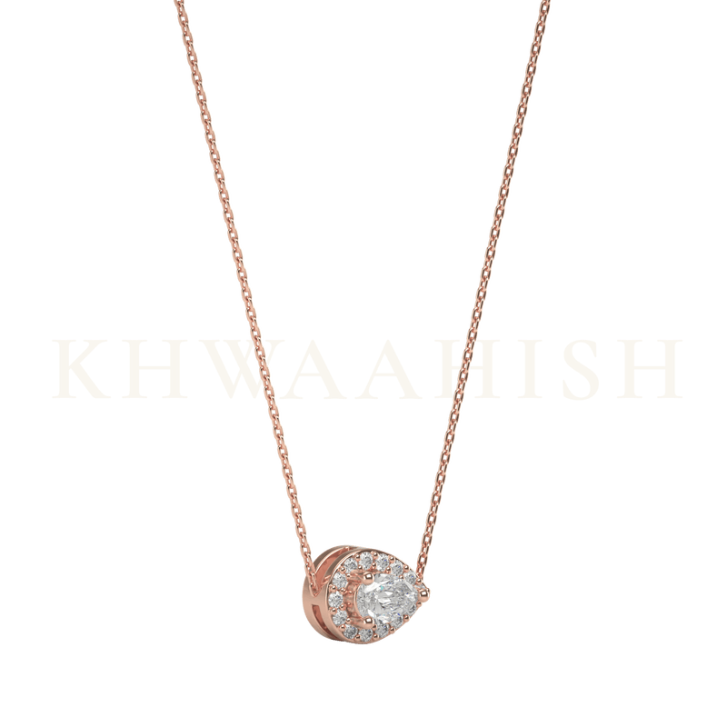 Slanting view of 0.20 ct Shimmer of Paradise Solitaire Diamond Necklace in rose gold.