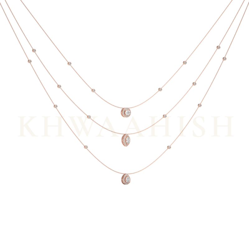 Slanting view of Shimmering Sparkles Layered Diamond Necklace in rose gold.