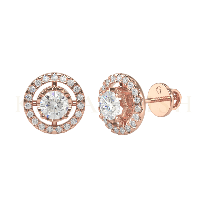 Slanting view of 0.25 ct Star of Athens Diamond Stud Earrings in rose gold.