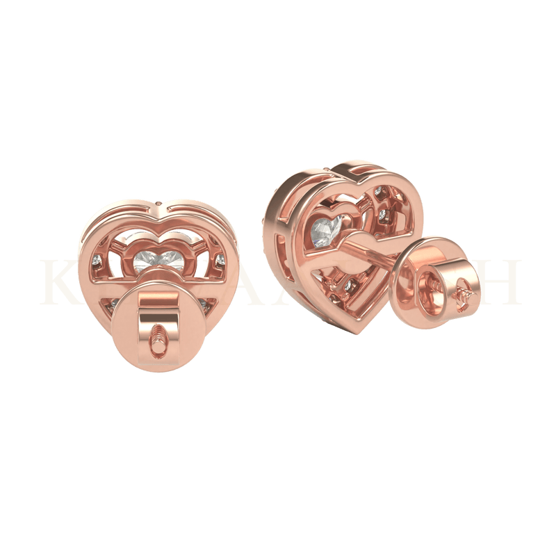 Backside view of 0.25 ct Heart of Hearts Diamond Stud Earrings in rose gold.