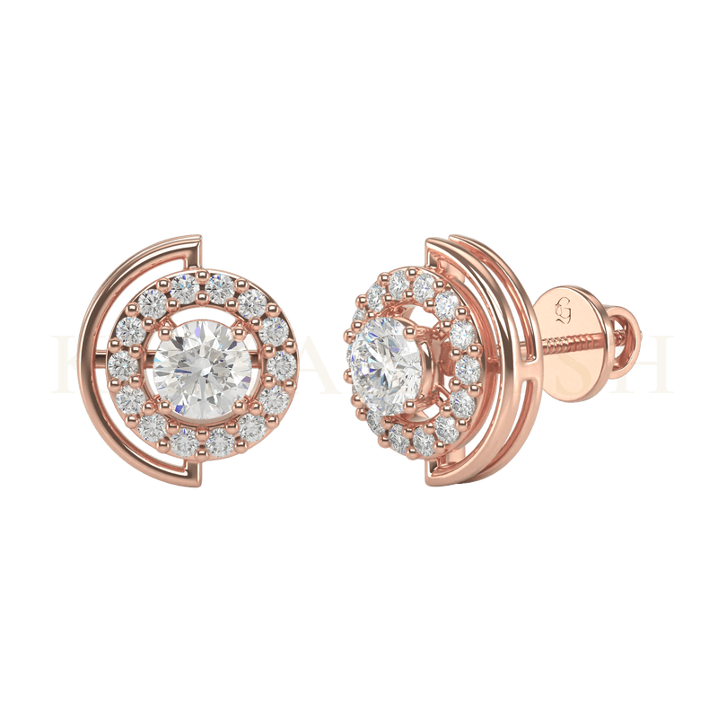 Slanting view of 0.25 ct Adorable Circlets Diamond Stud Earrings in rose gold.