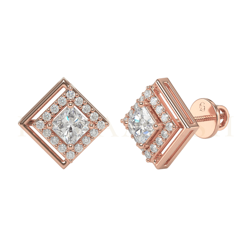 Slanting view of 0.25 ct Dreamy Delights Diamond Stud Earrings in rose gold.