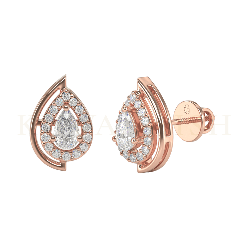 Slanting view of 0.25 ct Pleasurable Pears Diamond Stud Earrings in rose gold.