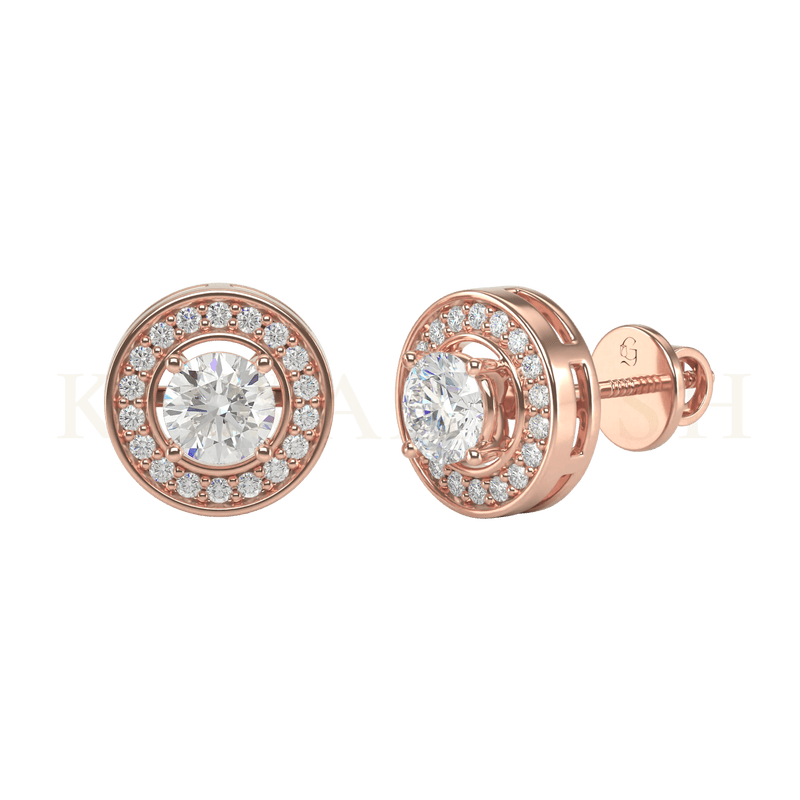 Slanting view of 0.30 ct Secrets From The Moon Diamond Stud Earrings in rose gold.