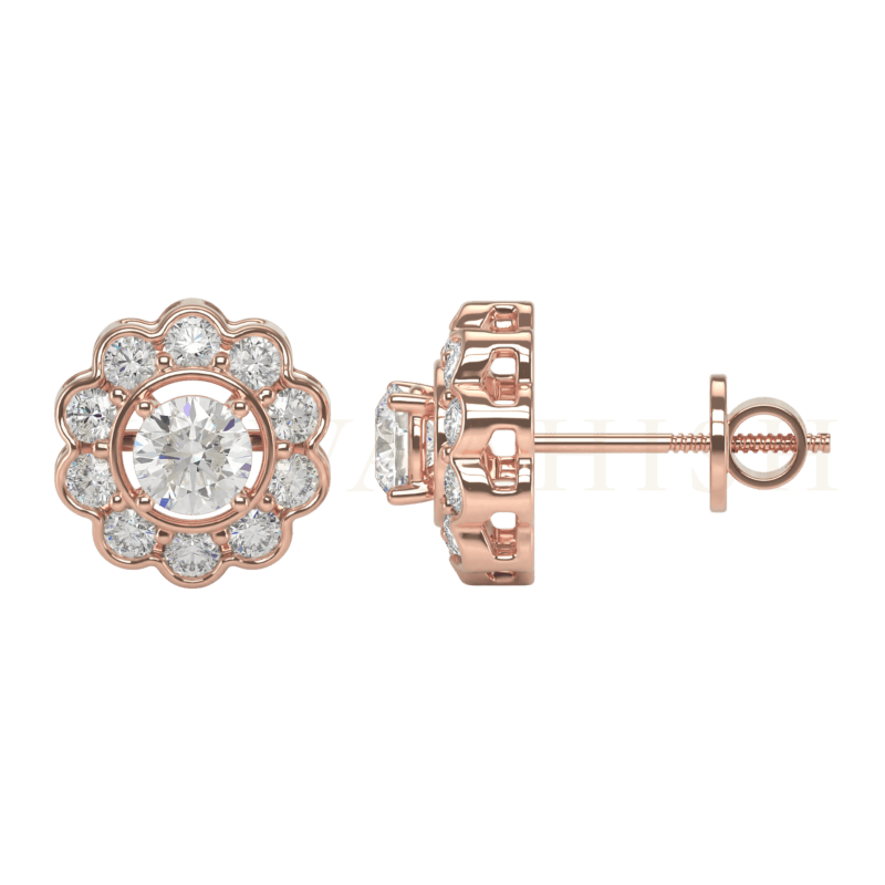 Side view of 0.30 ct Floral Fortune Diamond Stud Earrings in rose gold.