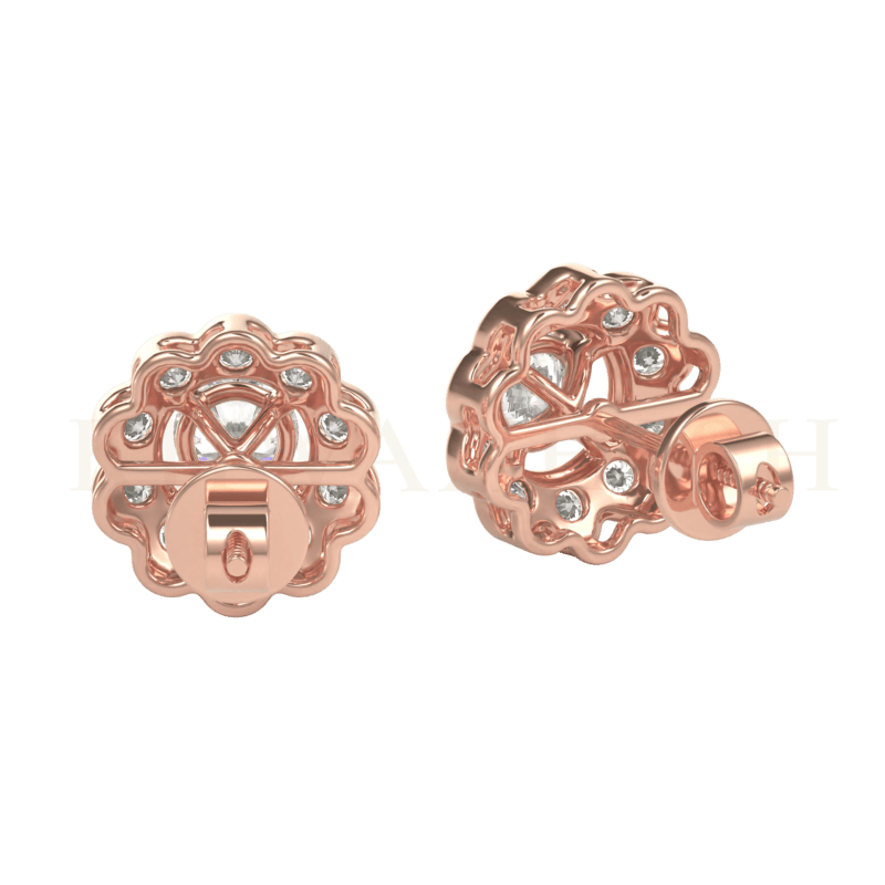 Backside view of 0.30 ct Floral Fortune Diamond Stud Earrings in rose gold.